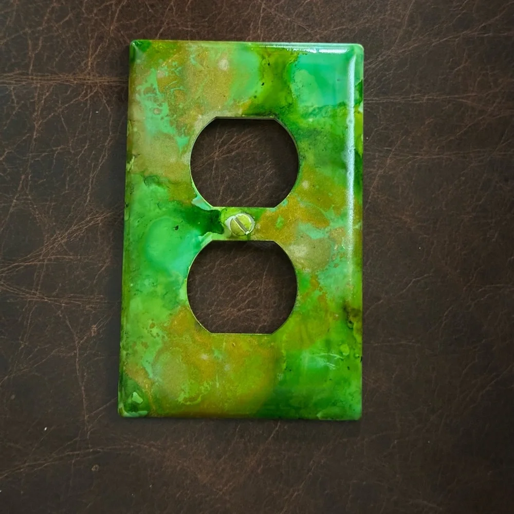 Hand crafted shades of Green and gold Abstract Art switch plate cover